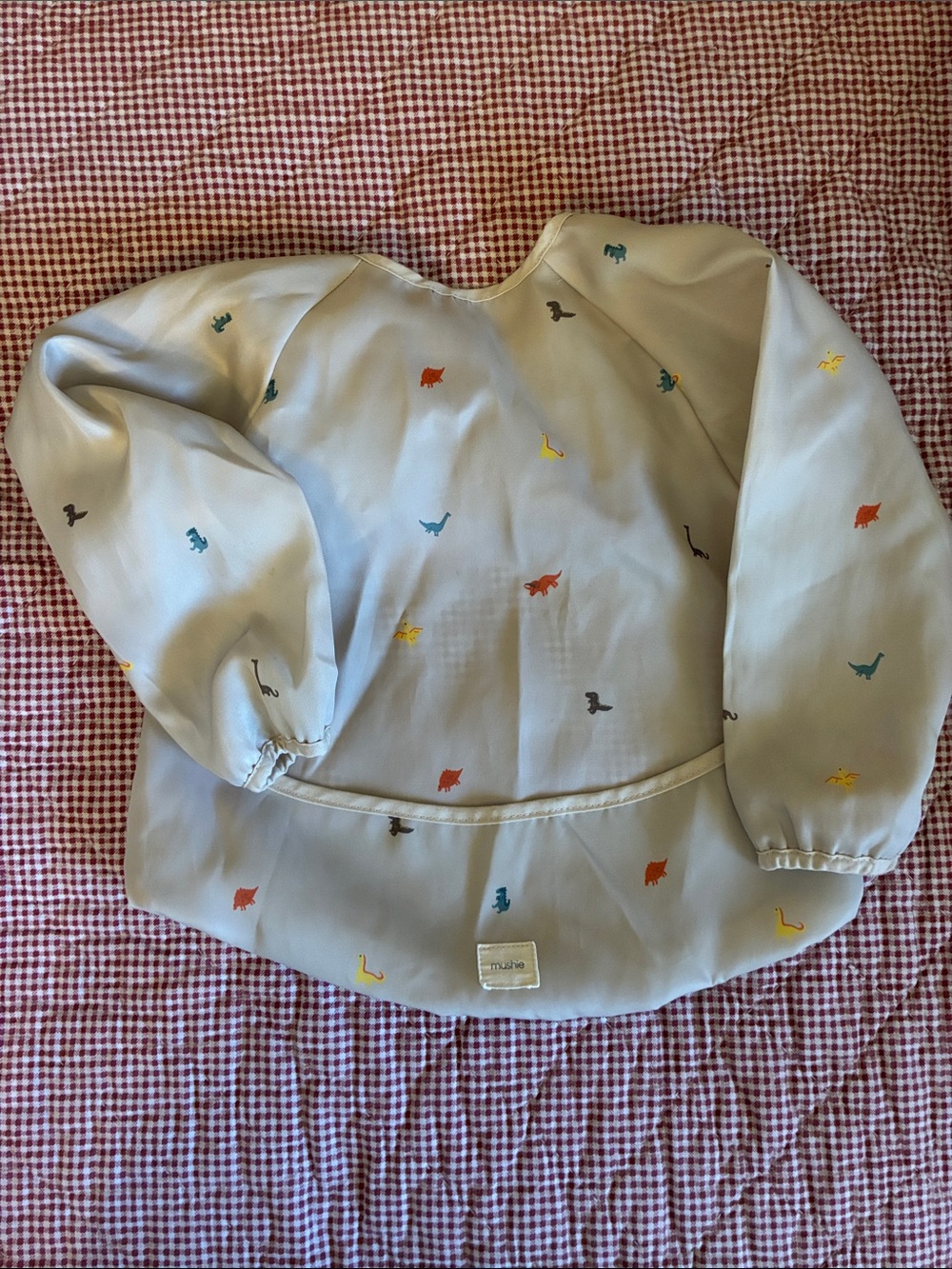 Baby Bib Smock in Light Gray with Colorful Dino Prints